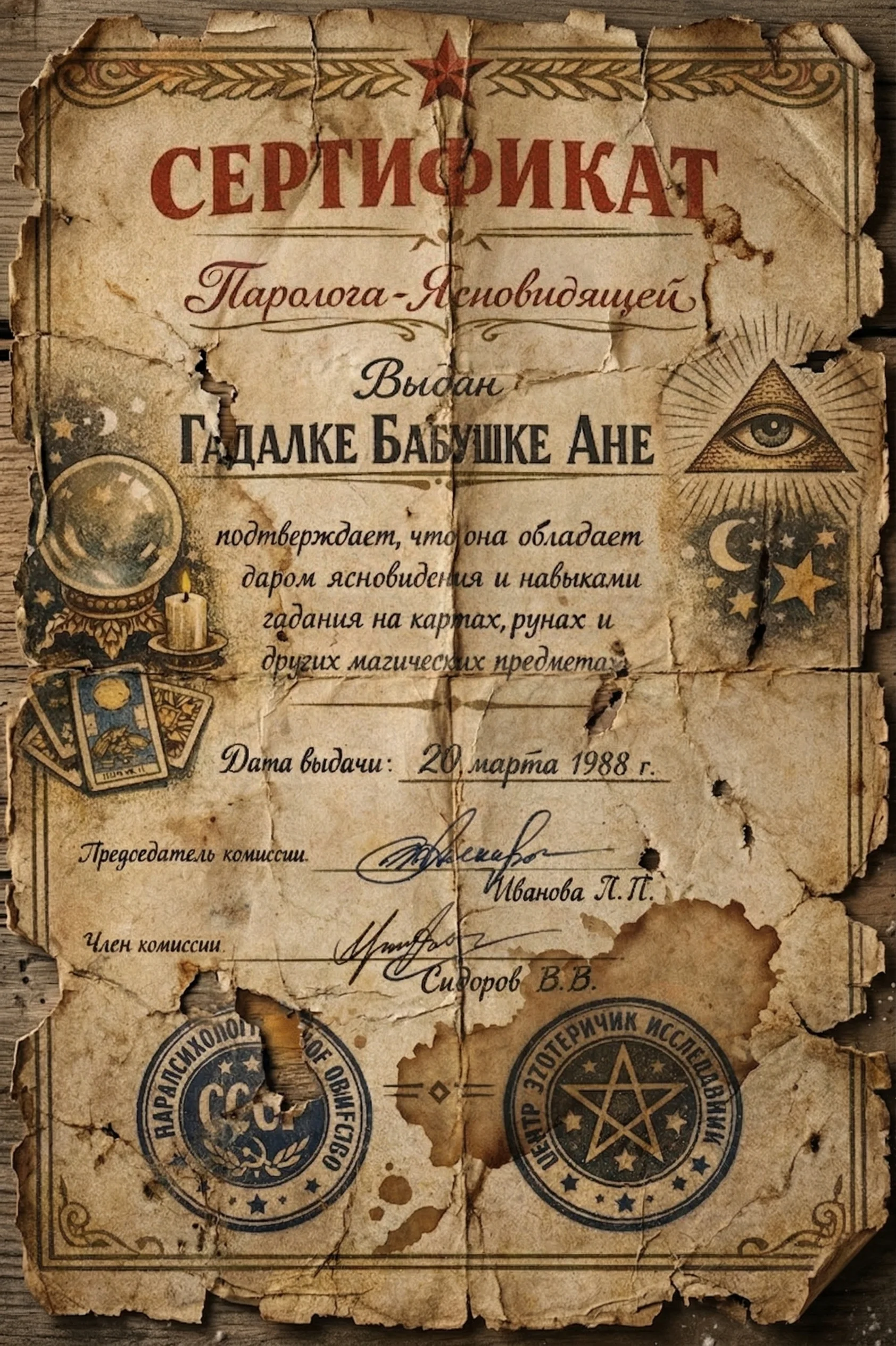 Сертификат ясновидящей 1988